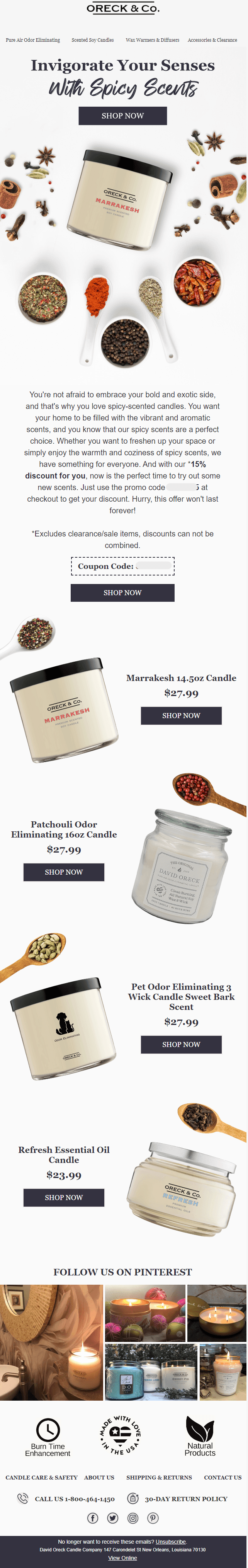 David Oreck Candles Email Design 1